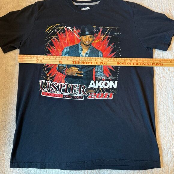 2011 Usher & Akon OMG Double Sided Concert Tour Tee XL Black - Picture 6 of 6